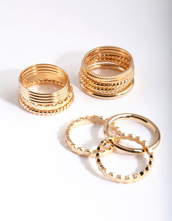 Gold Textured Band Ring Pack
