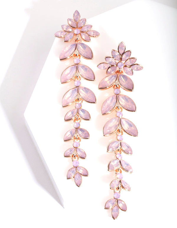 Rose Gold Pink Cascading Navette Earrings