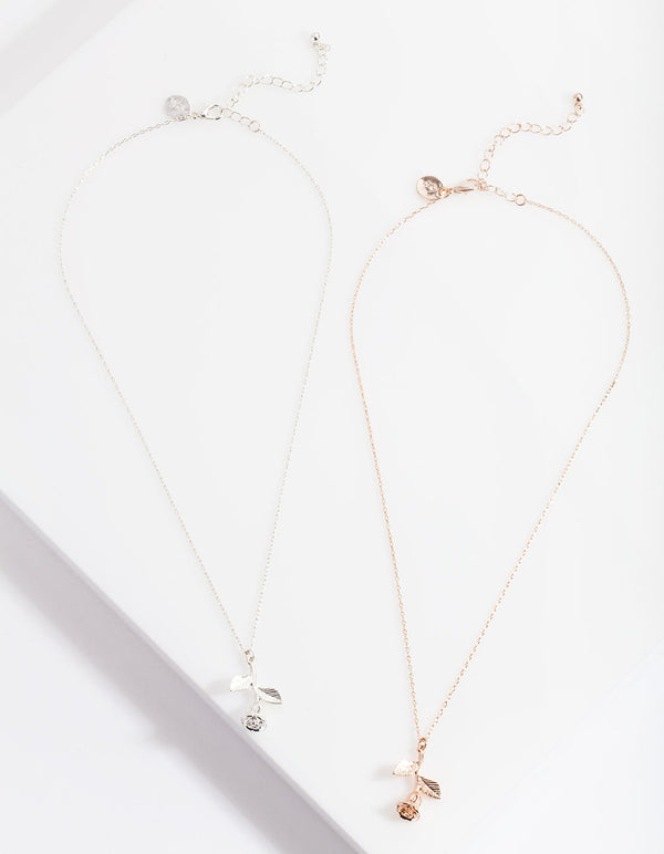 Mixed Metal Roses are Red Necklace Pack