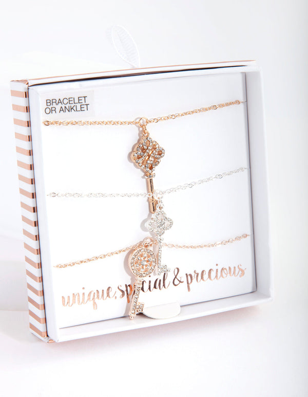 Mixed Metal Key Bracelet Pack