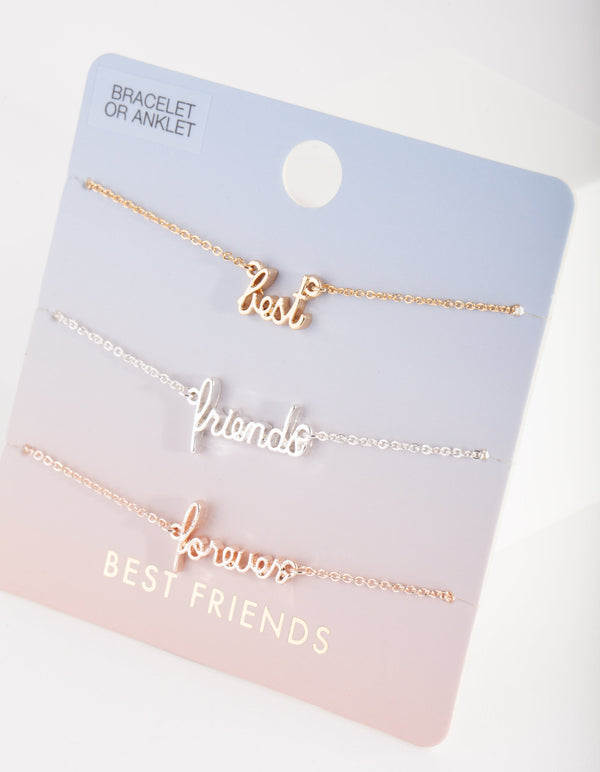 Mixed Metal Best Friends Bracelet Anklet 3 Pack
