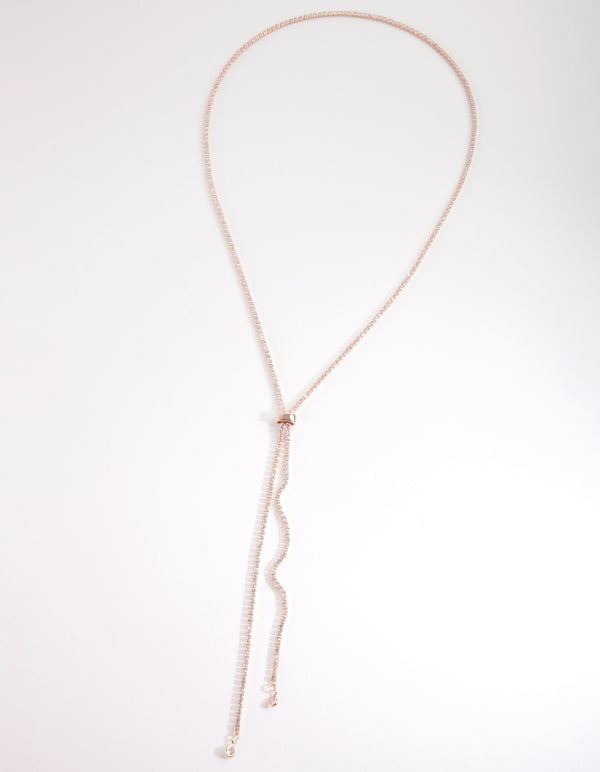 Cubic Zirconia Rose Gold Lariat Necklace