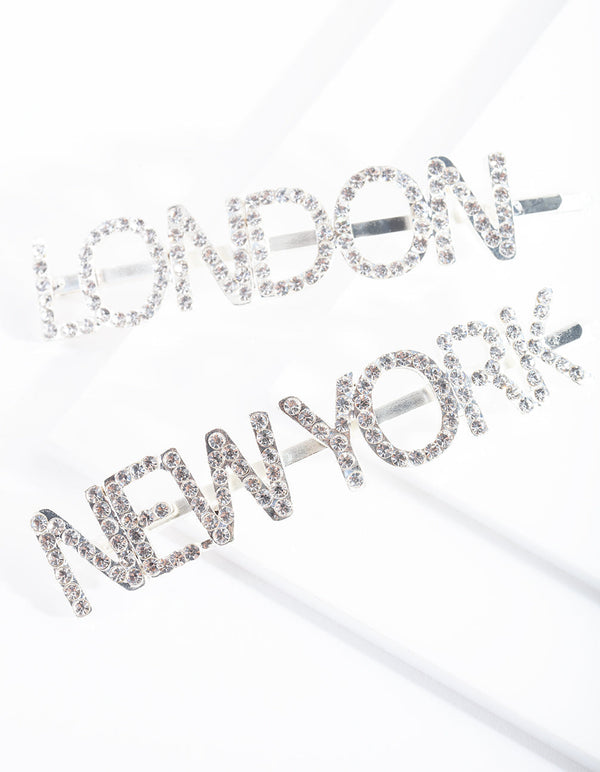 Diamante London New York Hair Pin 2-Pack