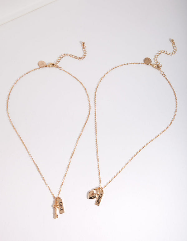 Kids Gold Lock and Key BF Necklace Set