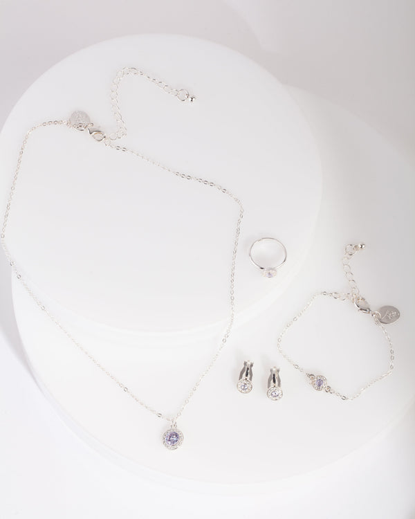 Kids Silver Cubic Zirconia Halo Jewellery Set