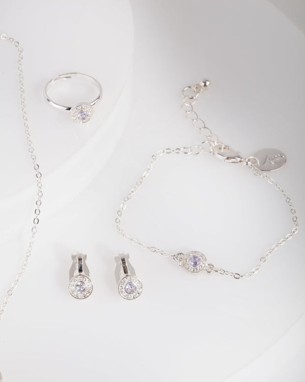 Kids Silver Cubic Zirconia Halo Jewellery Set