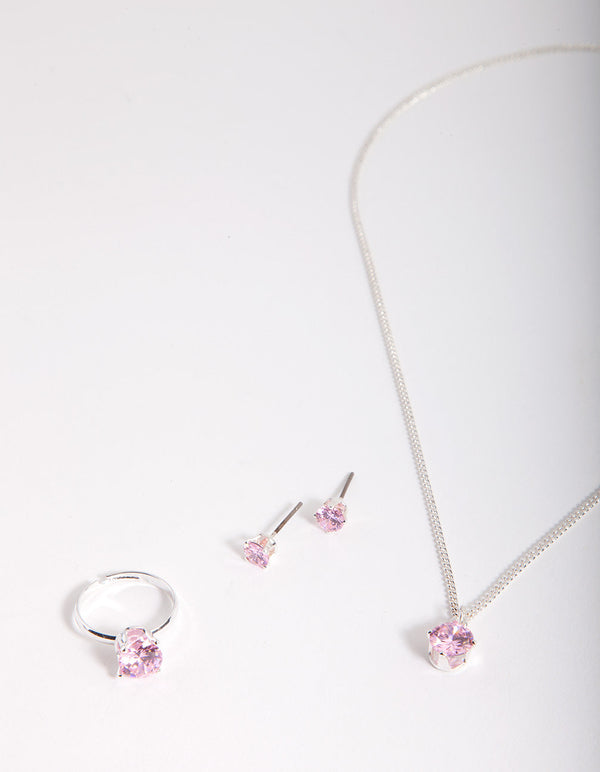 Kids Pink Cubic Zirconia Silver Jewellery Pack