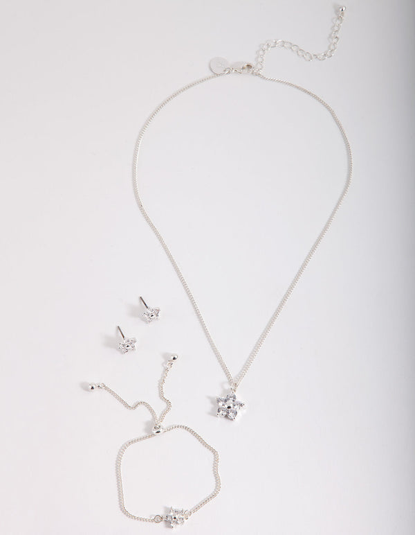 Kids Silver Cubic Zirconia Flower Jewellery Pack