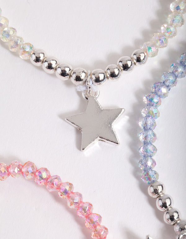 Kids Silver Star Multicoloured Beaded Bracelet 3 Pack