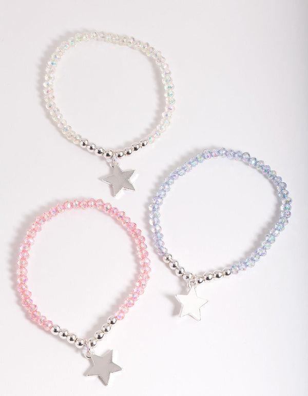 Kids Silver Star Multicoloured Beaded Bracelet 3 Pack