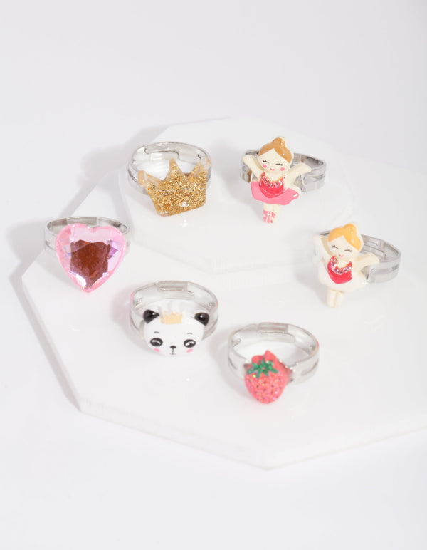 Kids Silver Panda Ring 6 Pack