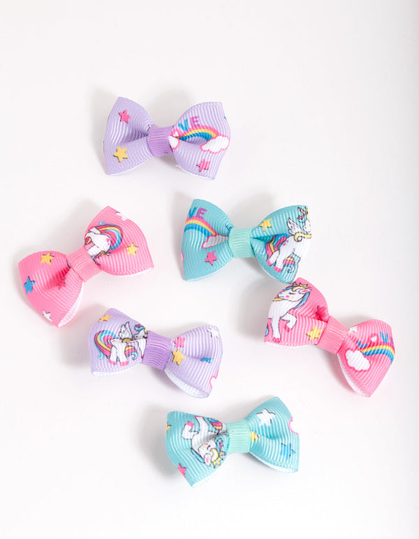 Kids Colourful Unicorn Bow Clip 6 Pack