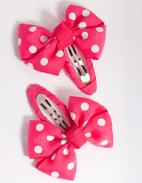 Kids Pink Polka Dot Bow Clip 2 Pack
