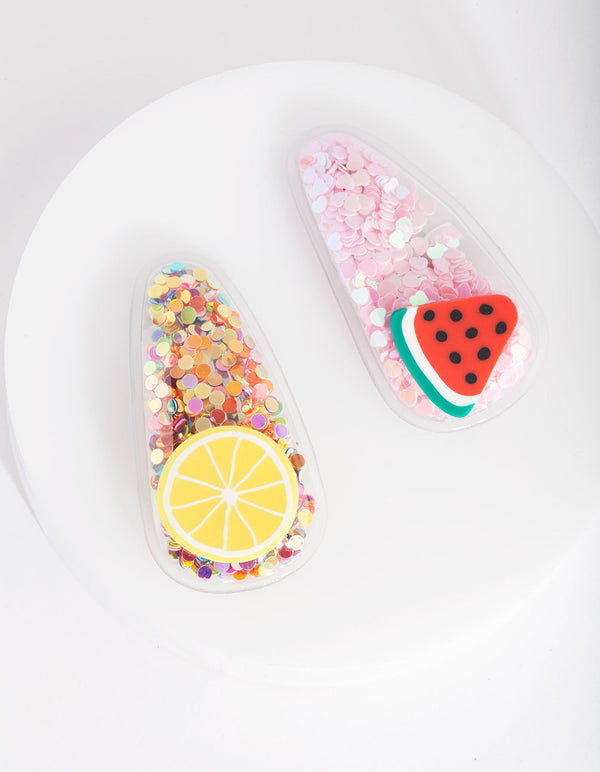 Kids Plastic Glitter Fruit Hair Clips 2 Pack