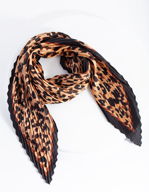 Pleated Fabric Leopard Print Bandana Hair Scarf