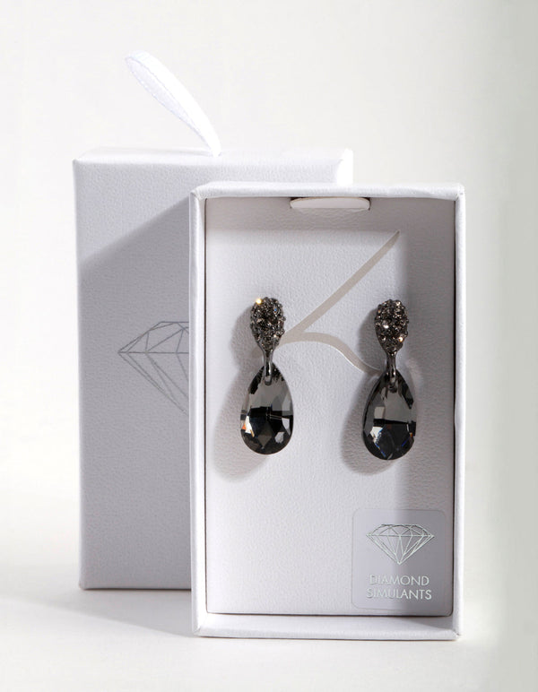 Black Diamond Simulant Teardrop Earrings