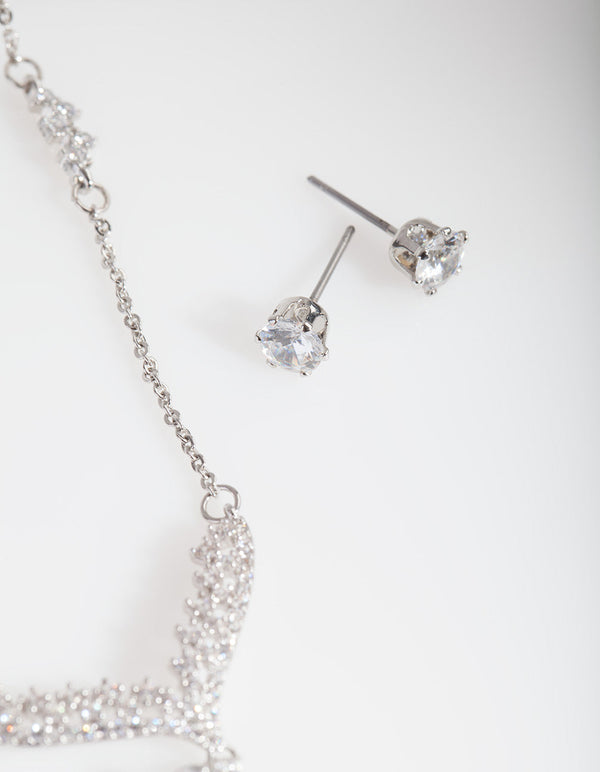 Rhodium Cubic Zironia Wing Earrings Necklace Set