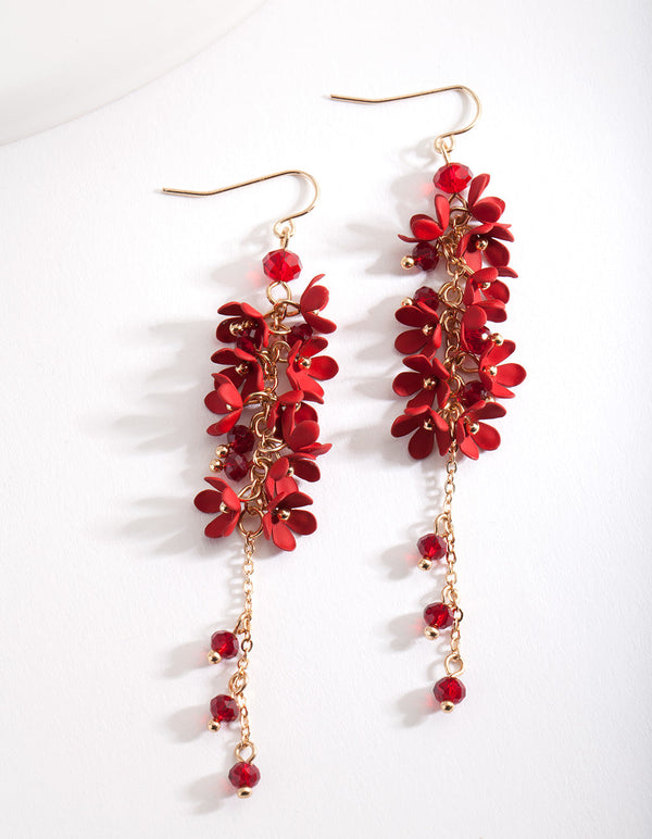 Red Flower Cluster Drop Earrings
