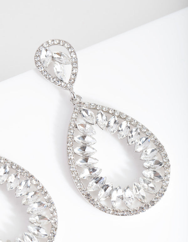 Rhodium Stone Teardrop Earrings