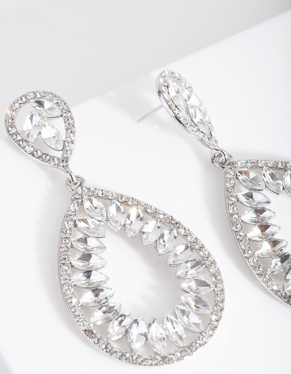 Rhodium Stone Teardrop Earrings