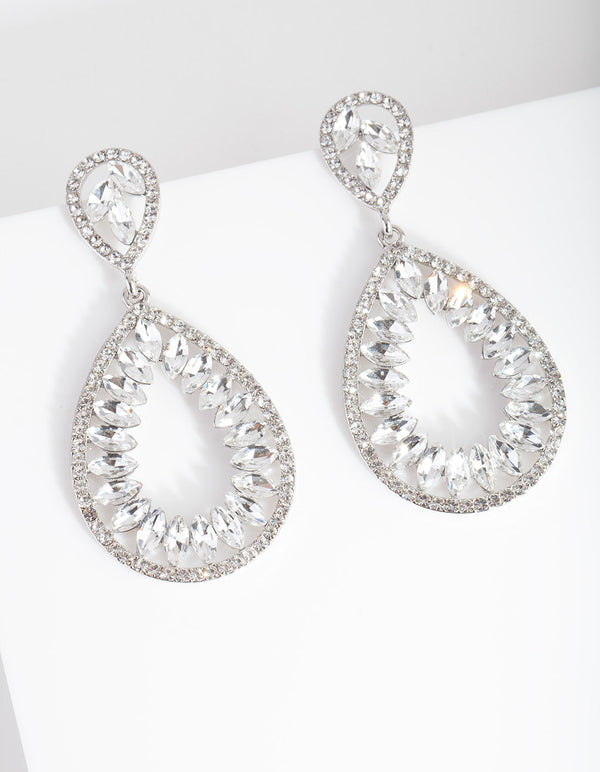 Rhodium Stone Teardrop Earrings