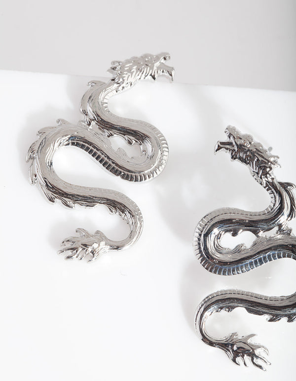Mini Rhodium Spiked Dragon Earrings