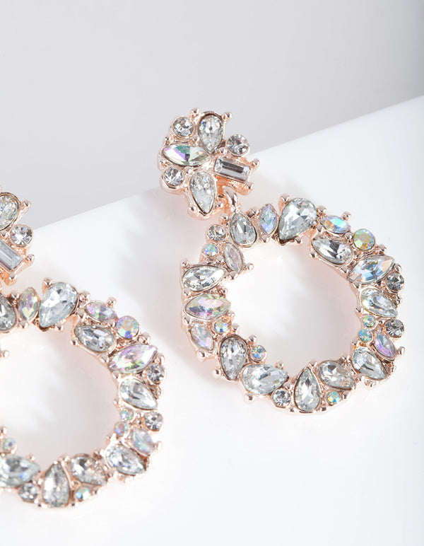 Mini Rose Gold Stone Set Circle Earrings