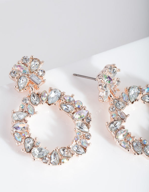 Mini Rose Gold Stone Set Circle Earrings