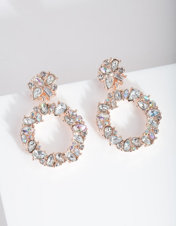 Mini Rose Gold Stone Set Circle Earrings