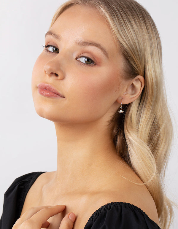 Sterling Silver Diamante Star Charm Hoop Earrings