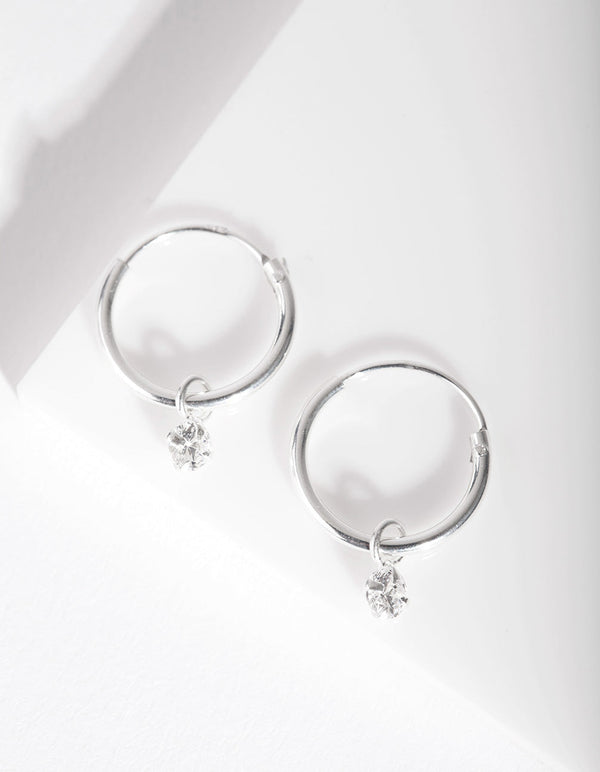 Sterling Silver Diamante Dangle Hoop Earrings