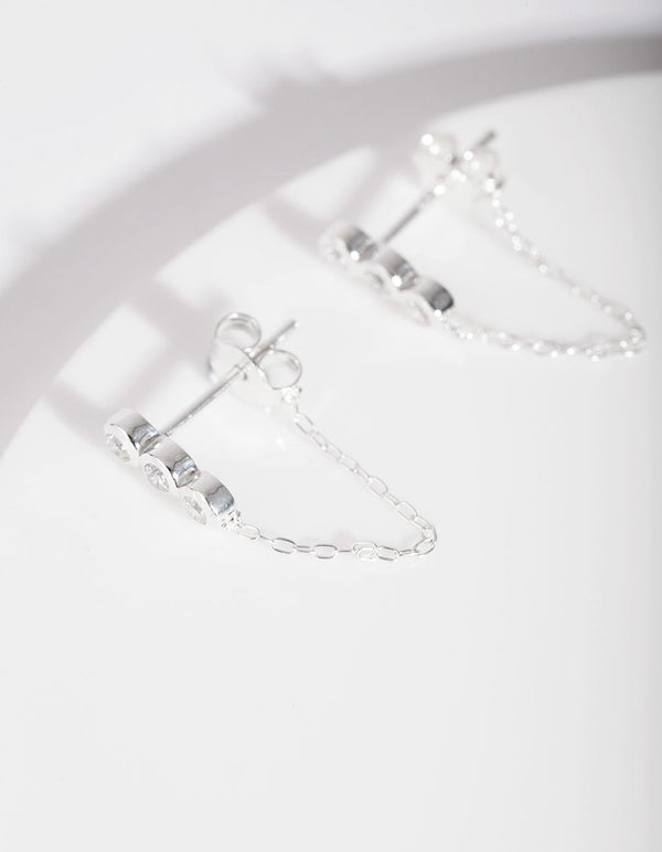Sterling Silver Diamante Chain Earrings