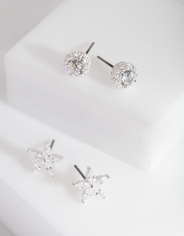 Silver Cubic Zirconia 2 Pack Stud Earring