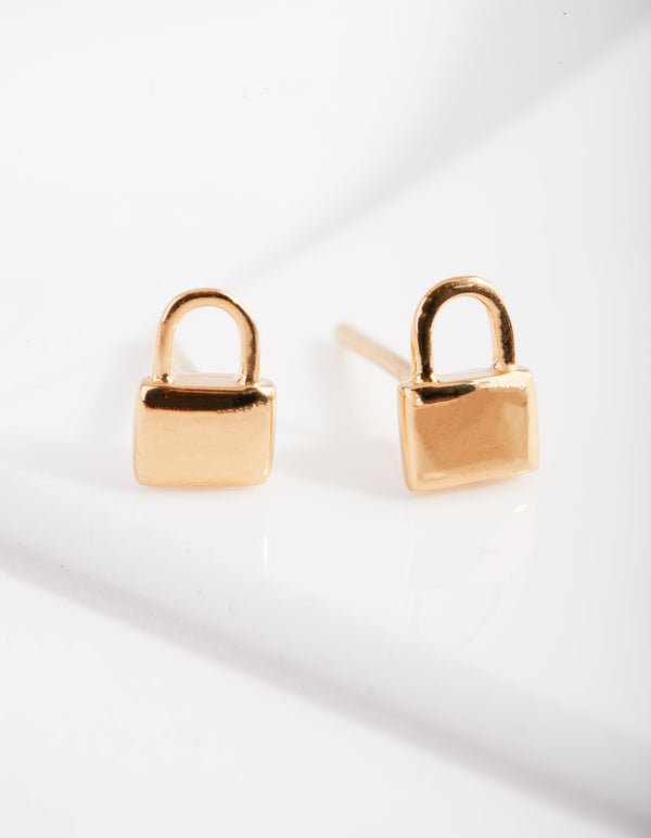 Gold Plated Sterling Silver Padlock Stud Earrings