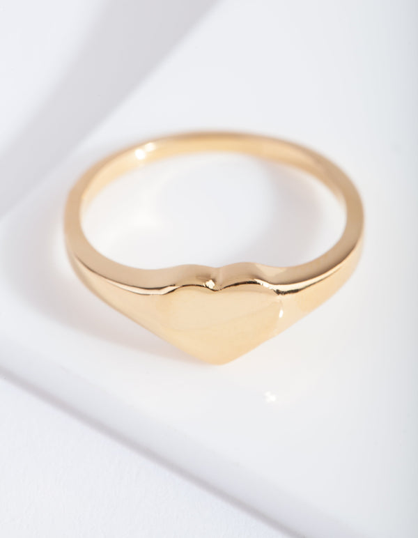 Gold Plated Sterling Silver Heart Signet Ring