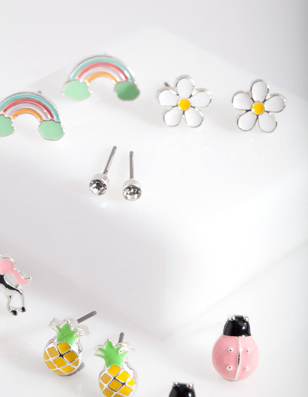 Kids Silver Fun Stud Earring 6 Pack