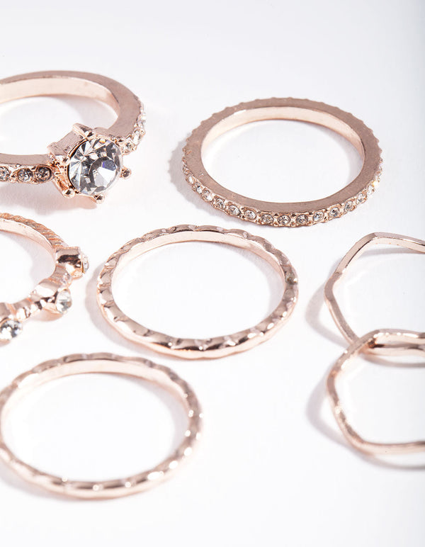Rose Gold Crystal Mixed Ring Pack
