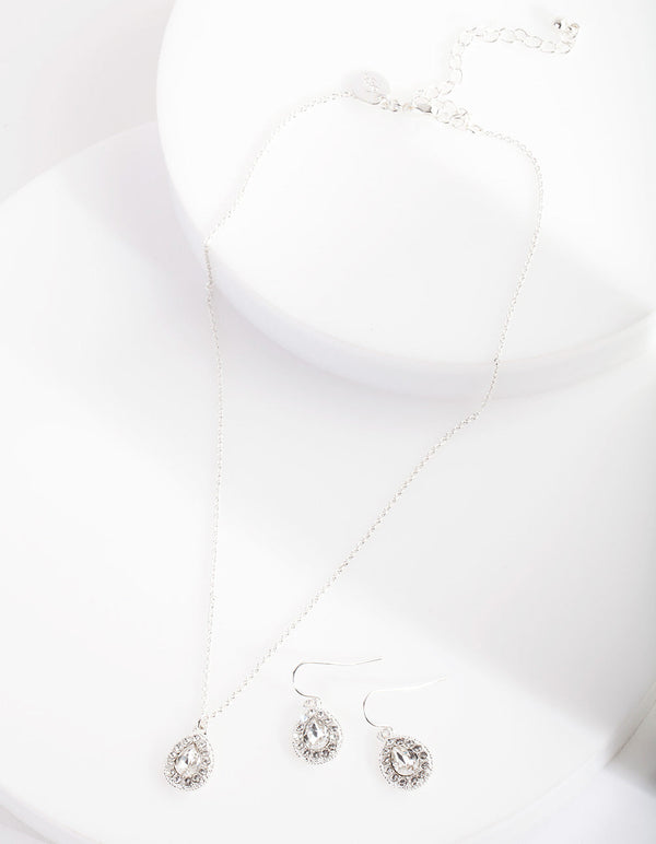 Diamond Simulant Teardrop Earrings and Necklace Set