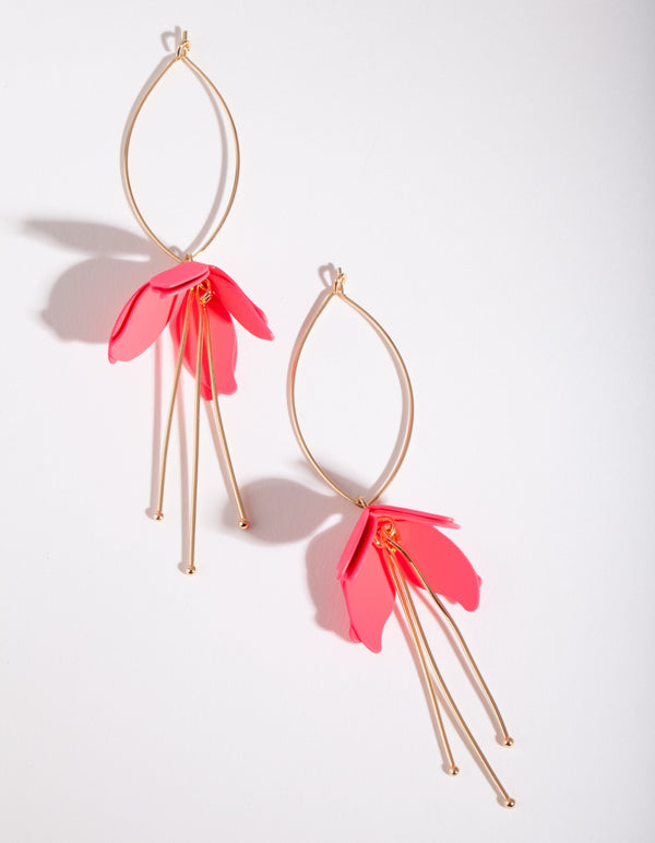 Fluorescent Pink Coated Metal Flower Drop Earrings