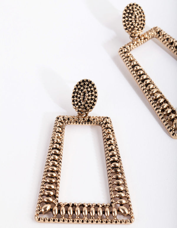 Antique Gold Ball Detail Trapeze Earrings