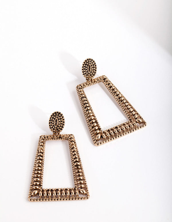 Antique Gold Ball Detail Trapeze Earrings