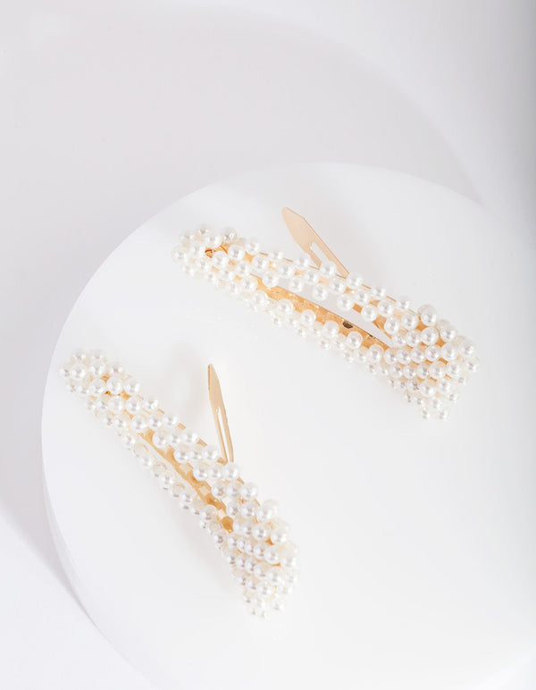 Kids Gold Pearl Triangle Hair Clip Duo