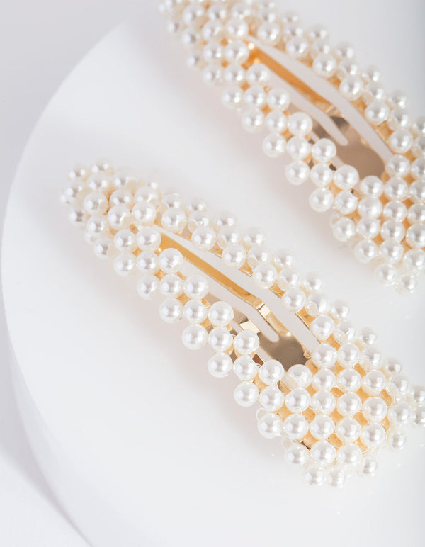 Kids Gold Pearl Triangle Hair Clip Duo