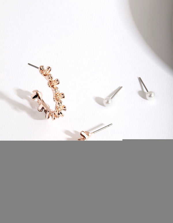 Kolczyki z różowego złota z kwiatami (2 sztuki)