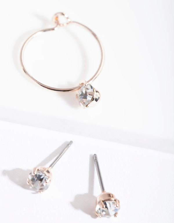 Rose Gold Diamante Hoop Earrings Set