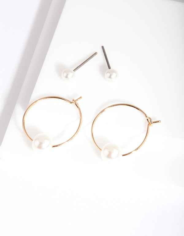 Gold Pearl Earrings Set