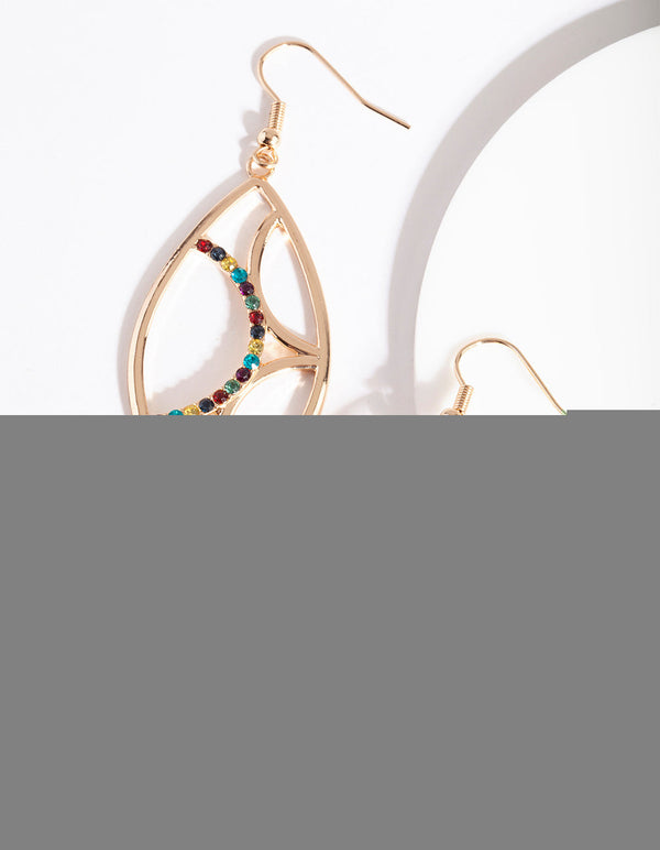 Gold Diamante Curved Shield Earrings