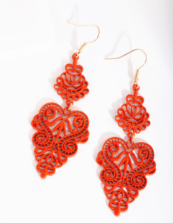 Rust Large Filigree Drop Earrings