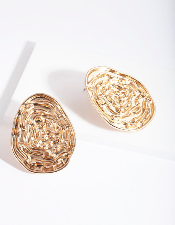 Gold Large Maze Stud Earrings