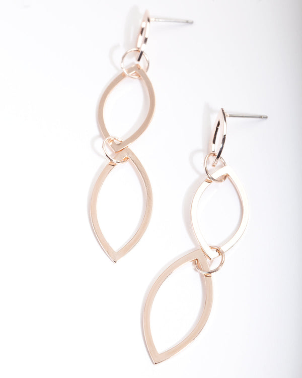 Rose Gold Tri Marquise Drop Earrings